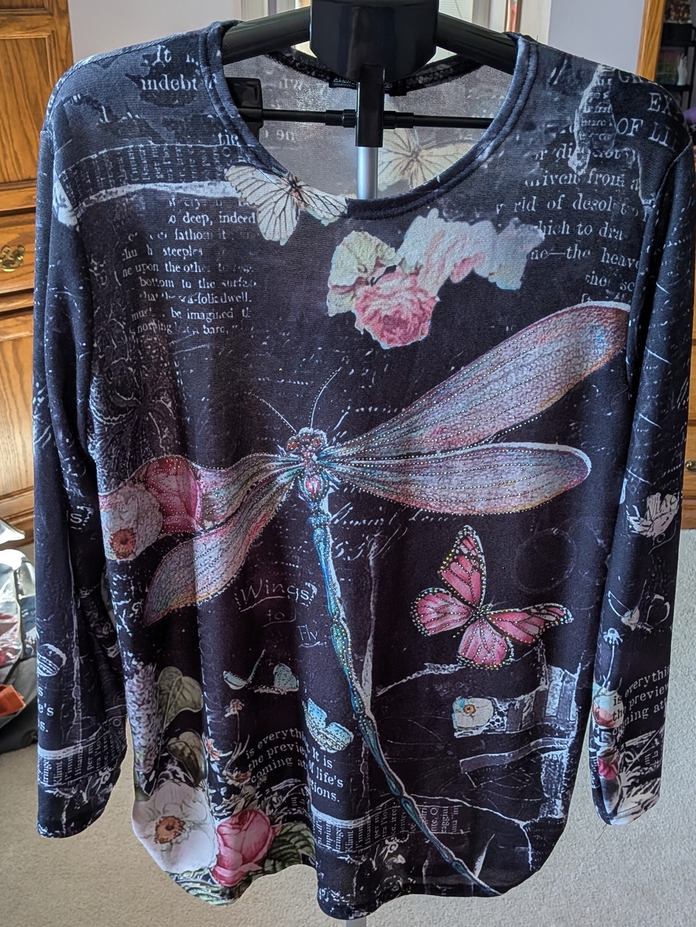 Black Dragonfly & Floral Long-Sleeve Tee
